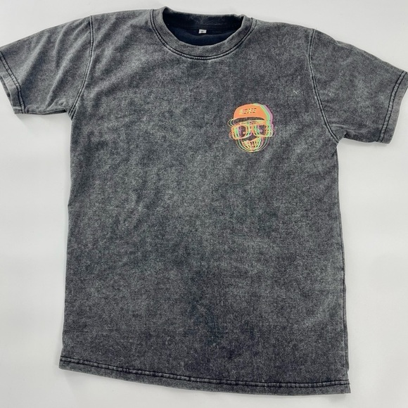 No Brand Other - Grey Neon Graphic T-shirt Men S Black Acid Wash Short Sleeve Music 90s hip hop